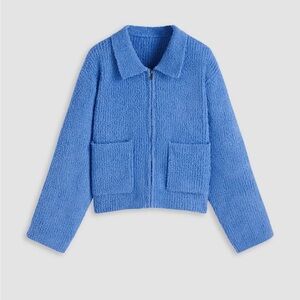 Cider blue knit zippered pocket cardigan. Size Large. NWT